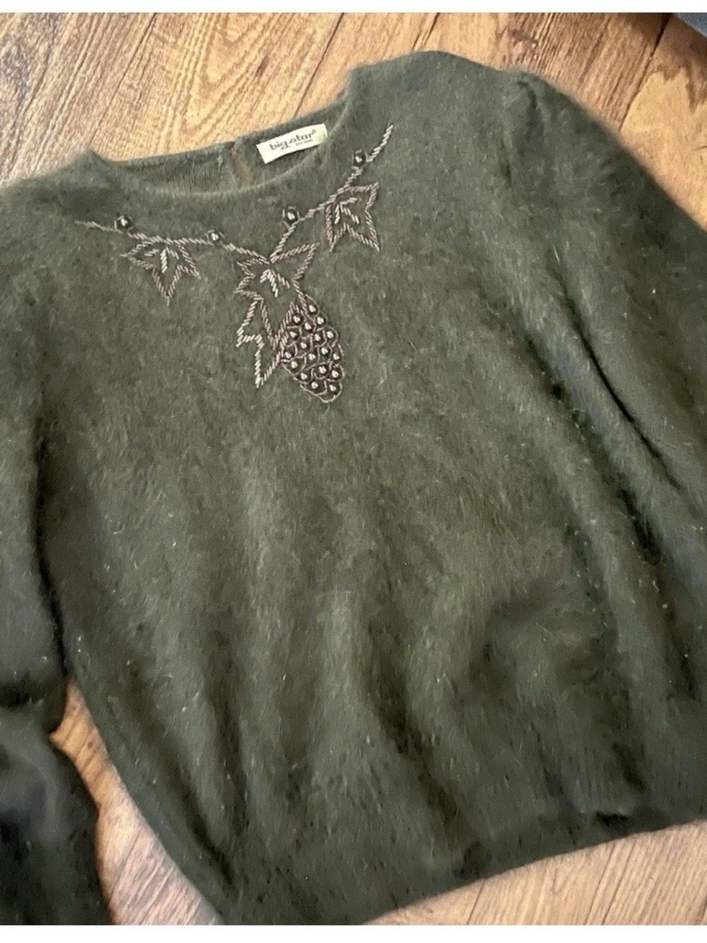 Big Star brown Crewneck Sweater with Bead Embroidery